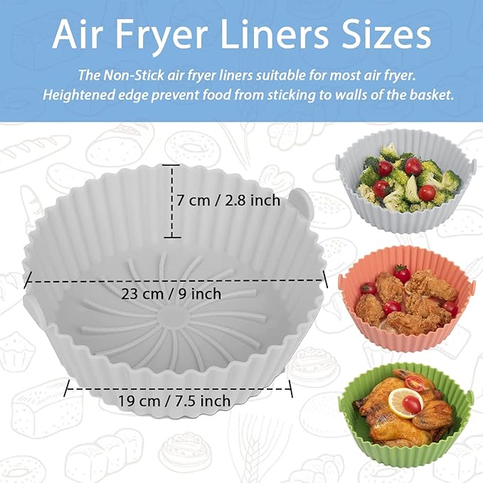 Air Fryer Silicone Liners - Reusable Non-stick Air Fryers Silicone Pot Liner Compatible with COSORI AirFryer Basket Accessories (X-Large - 7.3 Inch, Fit 4.2 to 6 Qt, Gray)