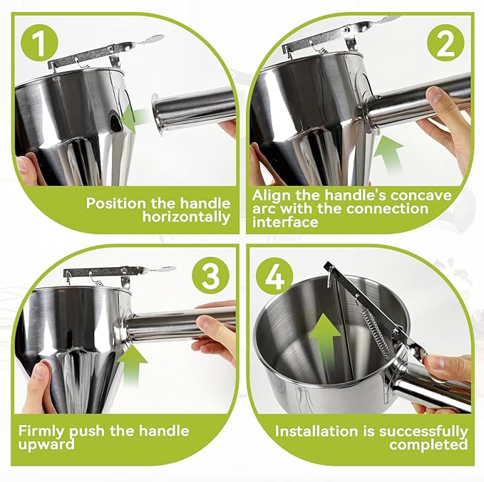 40oz Stainless Steel Pancake Batter Dispenser, Pancake Dispenser with Stand and Squeeze Handle, 4 Interchangeable Nozzles for Pancakes, Cupcakes, Waffles and Baked Goods
