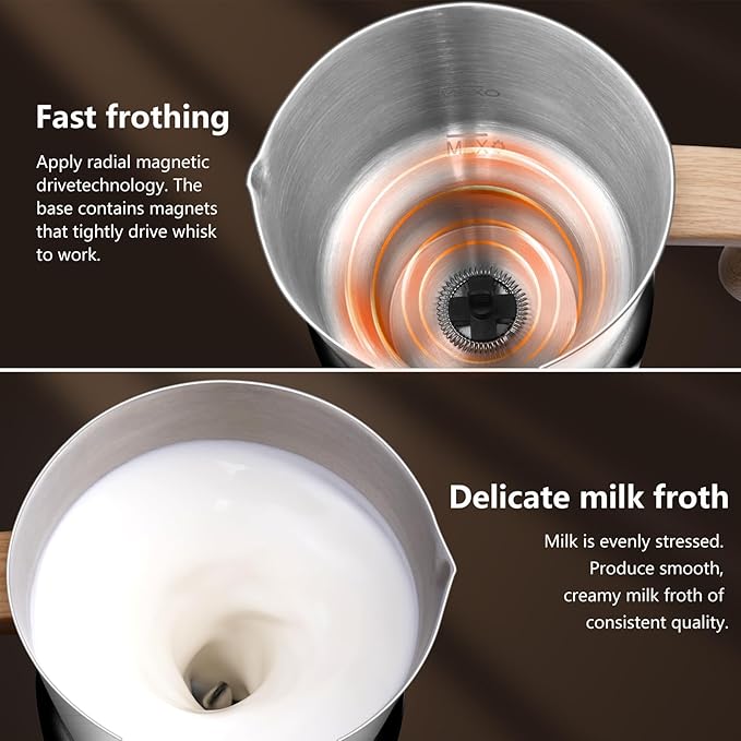 AMZCHEF 8-IN-1 Milk Frother and Steamer 550 Watts, 21oz & 13.5oz Split Stainless Steel Automatic Steamer, Milk's Warmer for Latte, Cappuccino, Hot and Cold Froth, Heated Milk, Hot Chocolate, Baby Food