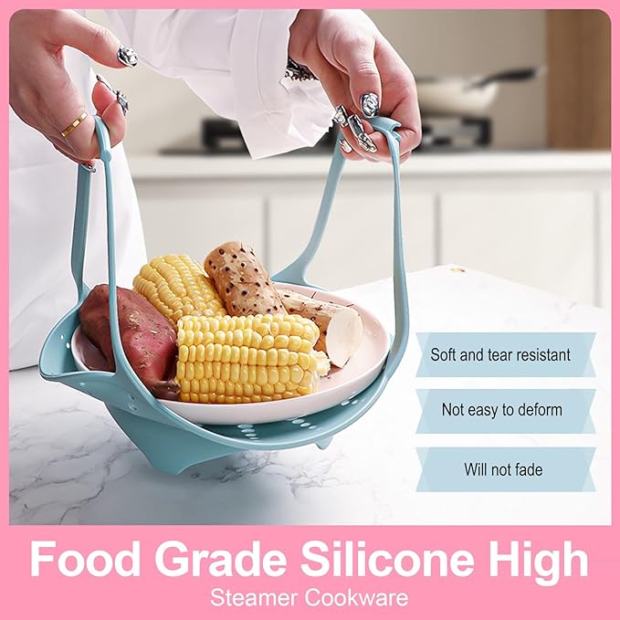 Collapsible Silicone Steamer Basket Small Size - Foldable Steam Basket for Vegetables, Dumplings & Eggs, Heat Resistant Microwave Safe Steamer, Kitchen Essential,Blue