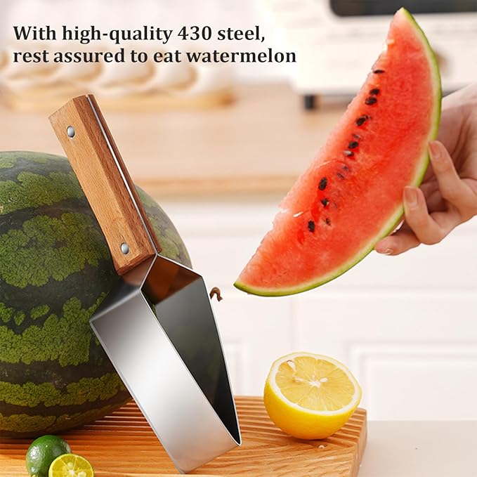 Watermelon Cutter Rectangular Stainless Steel Watermelon Slicer with Wood Handle and Blade Sleeve Polished Sharp Fruit Cutter for Apples, Hami MelonWatermelon
