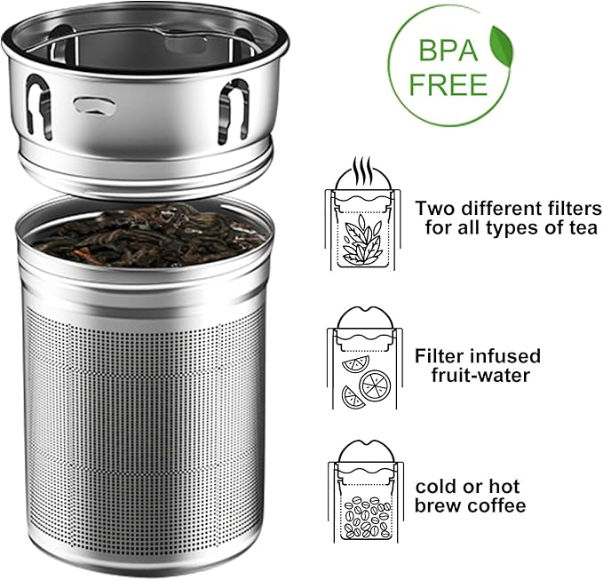 PARACITY Glass Tea Infuser Bottle Teas Flood Cup Double Wall Borosilicate Portable Travel Tumbler Mug Leakproof for Loose Leaf Flower Herbal Tea Bags 13 OZ/380ML (Silver)