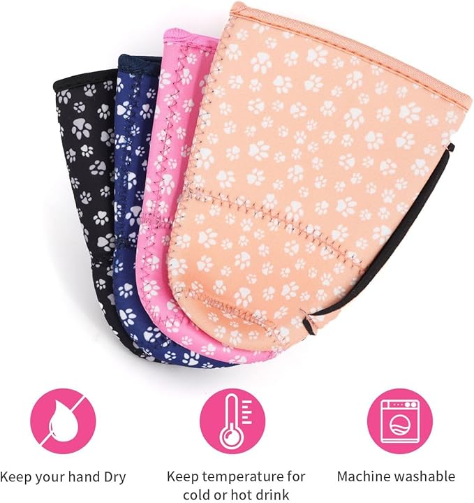 4Pack Reusable Iced Coffee Sleeve Insulator Sleeves for Cold Drinks Beverages, Neoprene Cup Holder for Most Coffee, Fits 30-32oz Large Cups (Paw Print)