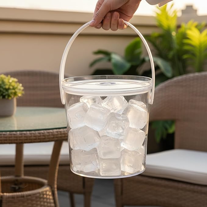 2 Pack Ice Bucket with Airtight Lid, Champagne Bucket with Handle, Plastic Beverage Tub for Parties, Bar Cart Accessories for Wine, Drink, Beer Bottles, Clear