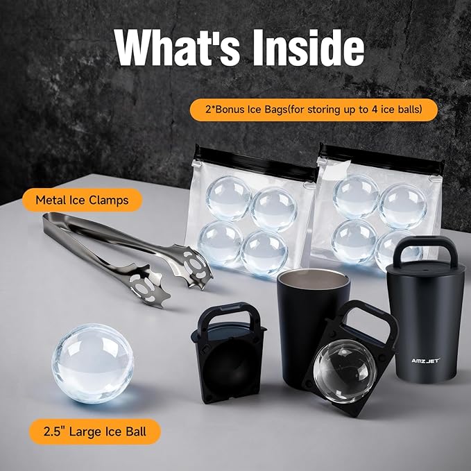 Clear Ice Cube Maker Premium Gift Set – Stainless Steel Whiskey Ice Ball Mold, 2.5” Ice Sphere with BPA-Free Silicone, Slow Melting Easy Release Ice for Bourbon Cocktails, Ideal Gifts for Men Dad