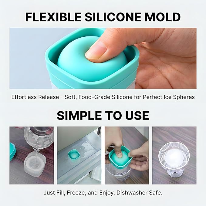 4 Pack Silicone Ice Ball Maker Mold with Lid - 2.4 Inch Large Round Ice Cube Trays, Stackable Easy Release Whiskey Ice Spheres for Freezer, Cocktails, Bourbon