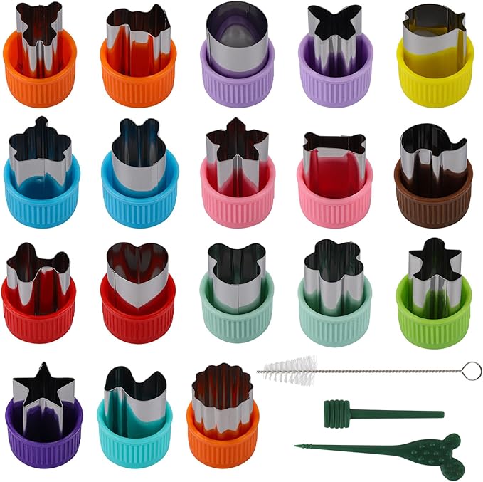 21Pcs Vegetable Cutter Shapes Set - 18Pcs Fruit Shape Cutters and 3Pcs Food Cutters Tools Accessories for Kids Lunch