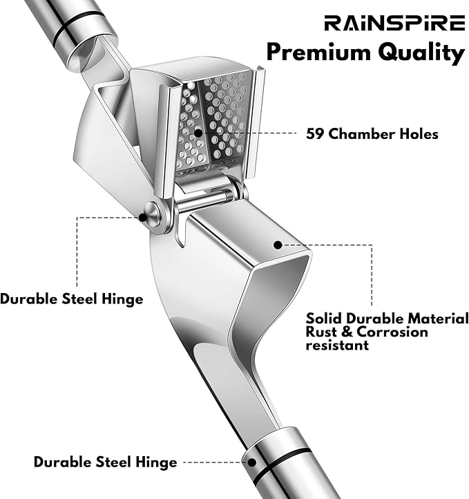 Rainspire Premium Garlic Press Stainless Steel, Garlic Mincer Tool, Garlic Crusher Tool, Garlic Smasher Garlic Masher Includes Silicone Garlic Peeler & Cleaning Brush, Dishwasher Safe (Silver)