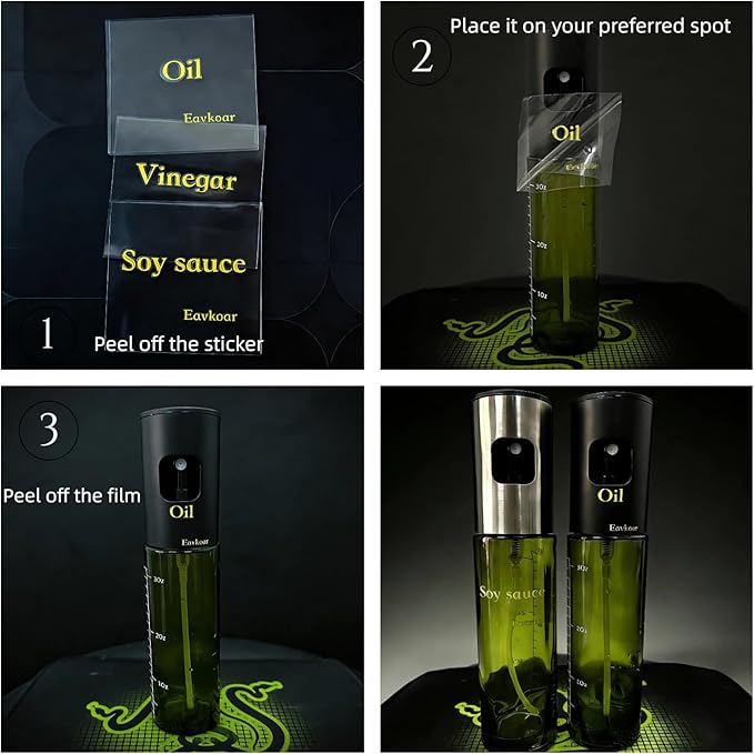 Cooking Oil Spray Bottle, Olive Oil and Avocado Oil Spray Bottle, 100ml Olive Oil Spray Bottle, Kitchen Tools, Air Fryer, Salad, Frying, Grilling (light-blocking glass)-Silver+Black