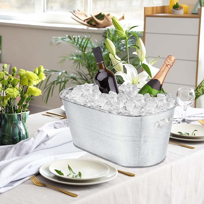 OBTANIM 4 Pack 4 Gallon Galvanized Ice Buckets Metal Champagne Drink Cooler Storage Ice Tub with Carry Handles for Beer Cocktails Wine Beverage Home Parties Bar Cooling Supplies