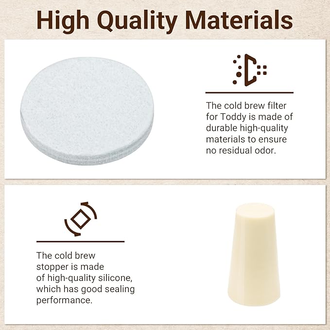 Reusable Cold Brew Coffee Filters and Stoppers Replacement Felt Filters Compatible with Toddy Cold Brew System Coffee Maker