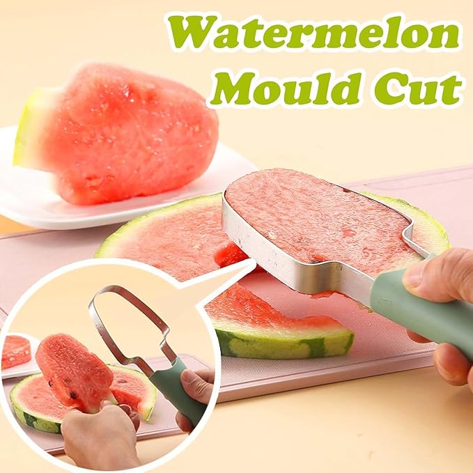 Oleex 3 in 1 Watermelon Cutter Slicer Tool, Stainless Steel Watermelon Popsicle, Fork Slicer Cutter multifunctional, Portable Watermelon Knife Fruit Cutter for Camping Kitchen Gadgets