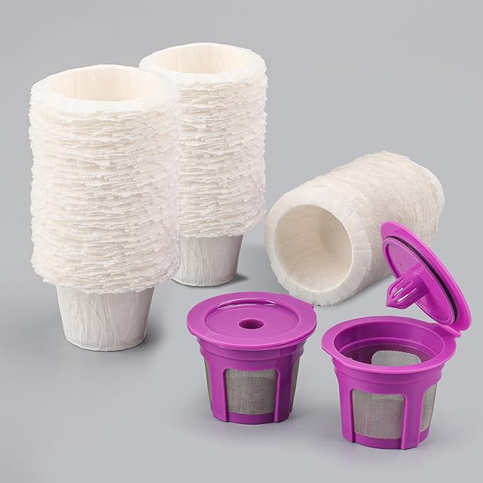 Haetyly 300 Count Paper Filters with 2 Pack Reusable K Cup Coffee Pods,Compatible with Keurig Single Serve Coffee Maker 2.0 & 1.0