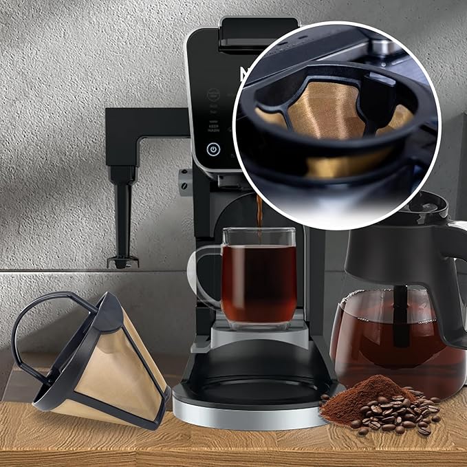 Reusable Gold Tone Coffee Filter for Ninja Dual Brew CFP201 CFP300 CFP301 CFP305 CFP307, BPA-Free Stainless Steel Permanent Coffee Basket