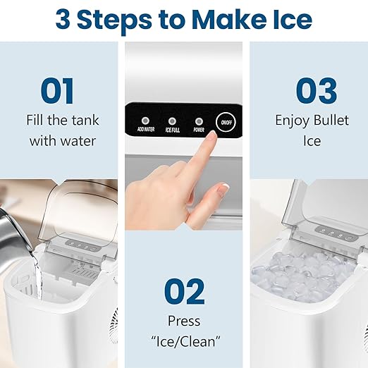 Ice Makers Countertop, Portable Ice Maker Machine with Carry Handle, 26Lbs/24H, Ice Machine Self-Cleaning with Basket and Scoop for Home Kitchen Party,White