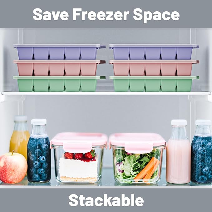 Silicone Ice Cube Tray 3 Pack - EASY RELEASE ice cube tray with lid, BPA Free Ice Cubes Trays for Freezer,ice cube mold for Cocktail,Whiskey (Purple +Pink+Mint)