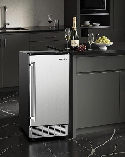 EUHOMY Under Counter Ice Maker with Drain Pump, 100 lbs/Day Ice Machine, Auto-Cleaning & 24H Timer, Stainless Steel Commercial Ice Maker with 24 lbs Storage for Home/Bar/Cafe/Restaurant