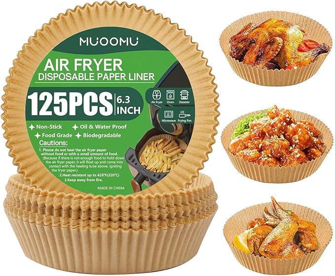 Air Fryer Disposable Paper Liner, Non-Stick Round Parchment, AirFryer Accessories, Oil Proof, Water Proof, Cooking Baking Roasting Filter for Microwave Oven Frying Pan(125PCS, 6.3inch)