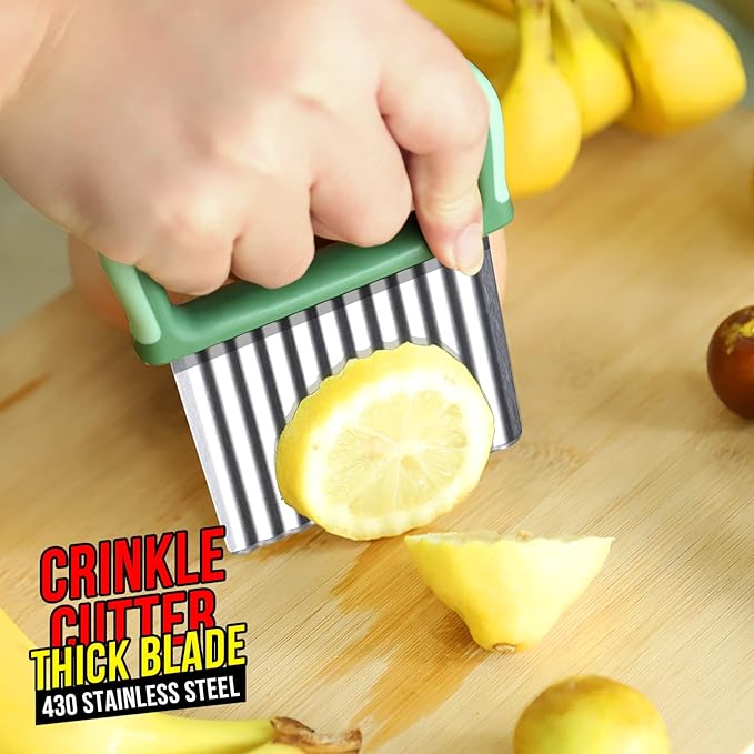 HNYYZL Crinkle Cutter,Wavy Crinkle Cutter Stainless Steel 2 PCS,Wavy Knife,Cutting Tool for Veggies,French Fry Potatoes