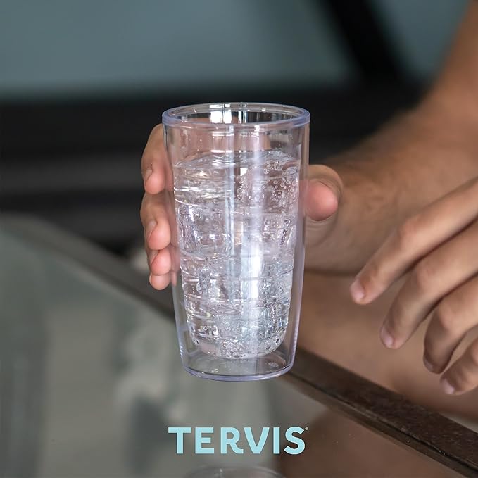 Tervis Clear & Colorful Lidded Made in USA Double Walled Insulated Tumbler Travel Cup Keeps Drinks Cold & Hot, 16oz, Royal Purple Lid, 2 Piece Set