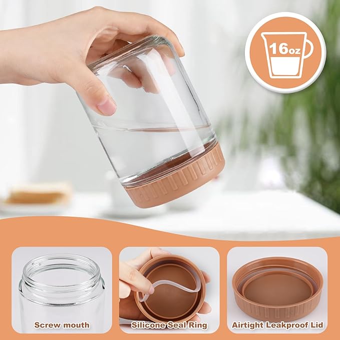 SHOWIN Overnight Oats Containers with Lids, 16oz Glass Jars with Lids 8 pcs, Taffy, Wide Mouth Mason jars for Salad, Yogurt, Snacks, Meal Prep