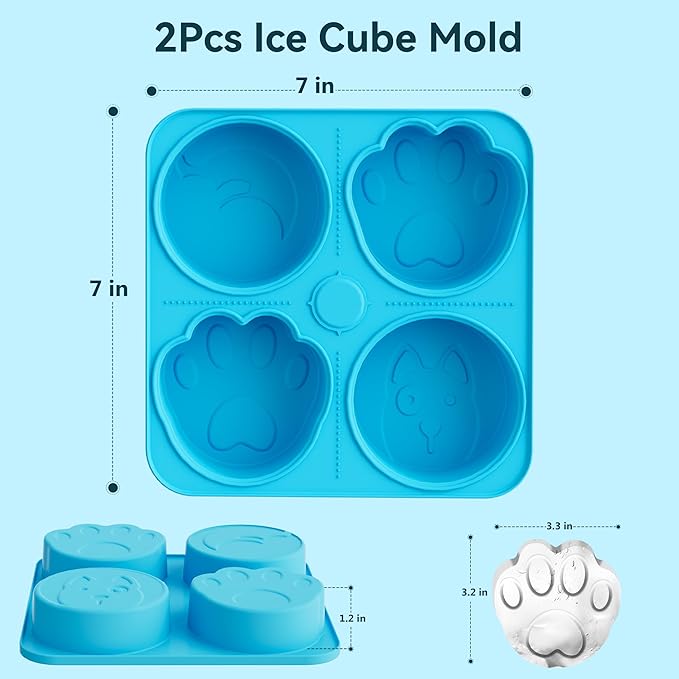 UPSKY 2PCS Dogs Treat Molds, Silicone Dog Treat Ice Cube Trays for Freezer, Reusable Ice Molds for Frozen Treats, Fits Most Dog Water Bowls, for Peanut Butter, Yogurt, Fruit, Broth & More