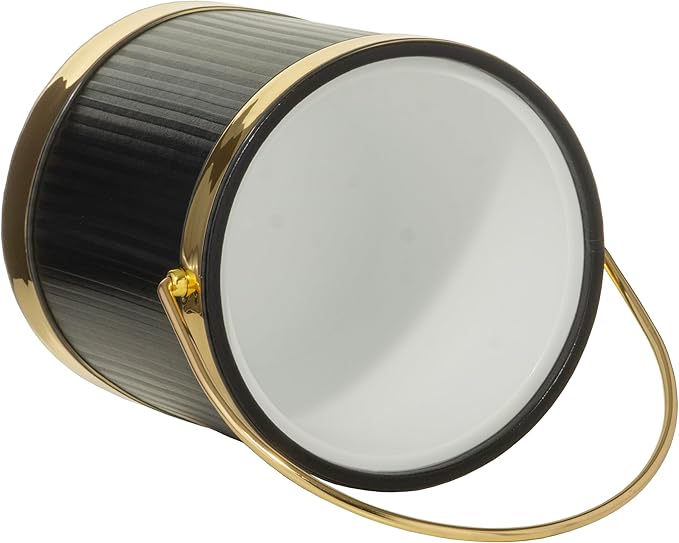 Made In USA Metallic Deco Collection Double Walled Insulated Ice Bucket With Ice Tongs (5-Quart, Black & Gold)