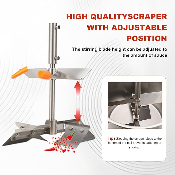 40L Automatic Food Mixer 110V 180W Stainless Steel Food Mixer Hot Pot Seasoning Bottom Soup Sauce Stirrer Frying Machine, One-button start, Adjustable stirring speed, Adjustable mixing scraper