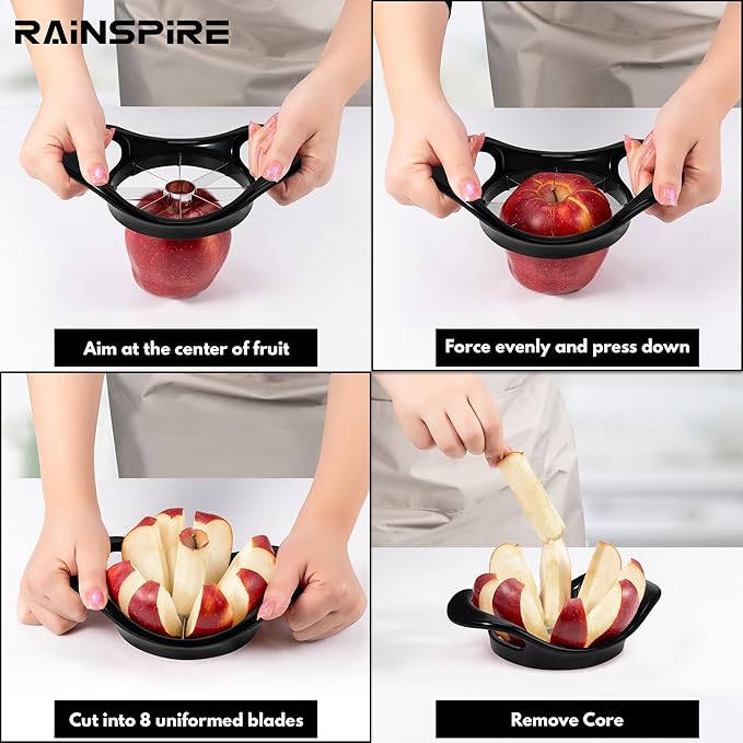 Rainspire Apple Cutter 8 Slices, 8 Blade Apple Slicer and Corer, Apple Corer Tool with Stainless Steel Blades, Super Sharp Fruit Cutter Fruit Slicer (Black)