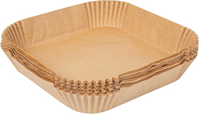 Restaurantware-Pastry Tek 8.1 x 8.1 x 1.8 Inch Air Fryer Liners, 100 Square Air Fryer Baskets - No-Stick Silicone Coating, Unbleached, Food-Grade Paper Liners, For Steamer, Microwave, Oven, Fry Pan