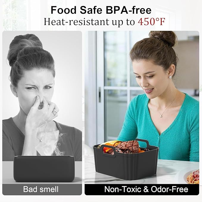 10QT Large Thickened Silicone Air Fryer Liners 2 Pack for Ninja Foodi Dual Zone DZ550 DZ401 DZ550GY DZ302, Reusable 2-Basket Trays, 6-in-1 DualZone Airfyer Accessories