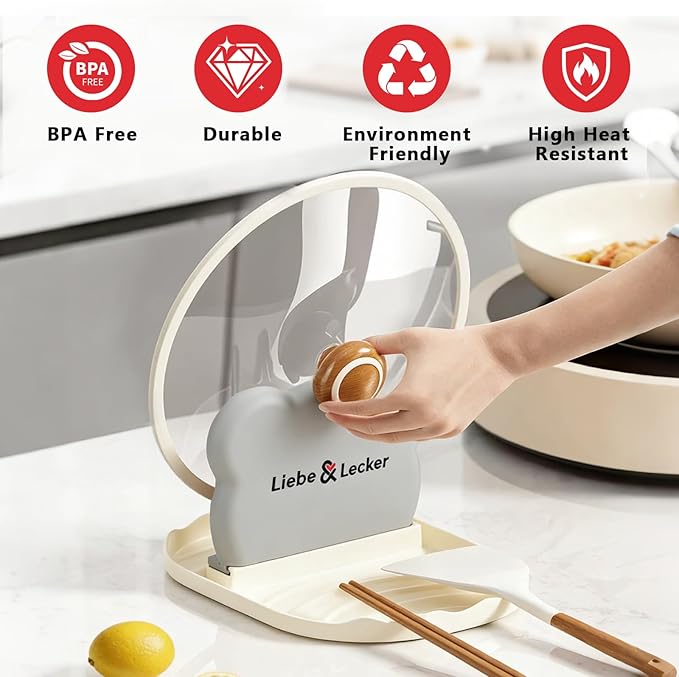 Liebe&Lecker Spoon Rest with Lid Holder, Spoon Rest for Stove Top and Kitchen Counter, Heat-Resistant Pot Lid Holder,Kitchen Gadgets Accessories for Cooking