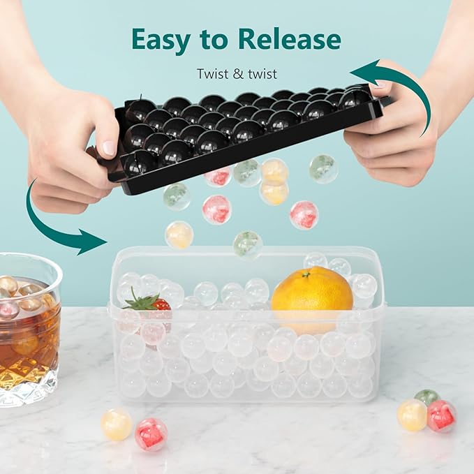 Optish Ice Cube Tray with Lid and Bin, 3 Pack Ice Trays for Freezer, 99 Pcs Round Ice Cube Mold, Ices Maker Bucket with Scoop for Cocktail, Coffee, Rv Accessories, Easy to Release (1 inch, Black)