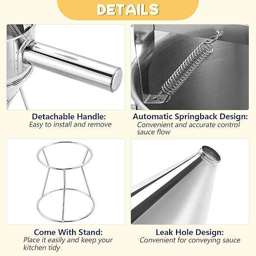 MYFULLY Pancake Batter Dispenser Funnels with Stand | Stainless Steel Funnel Cake Dispenser with Stand Great for Cupcakes, Takoyaki or Any Baked Goods (1200 ML/40 OZ/5 Cups,with 4Pcs Nozzles)