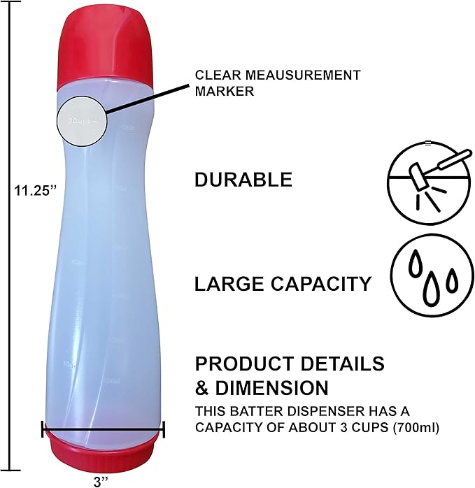 Bahoki Essentials Pancake Pen - Easy-Squeeze Batter Dispenser with Drip-Free Silicone Nozzle