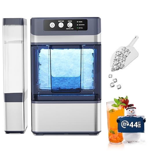 Nugget Ice Maker Countertop – 44 lbs/Day Pebble Ice Machine with 0.8 Gal Water Tank, 6-10 Mins Fast Ice, Self-Cleaning, Portable for Home, Camping, Kitchen, RV