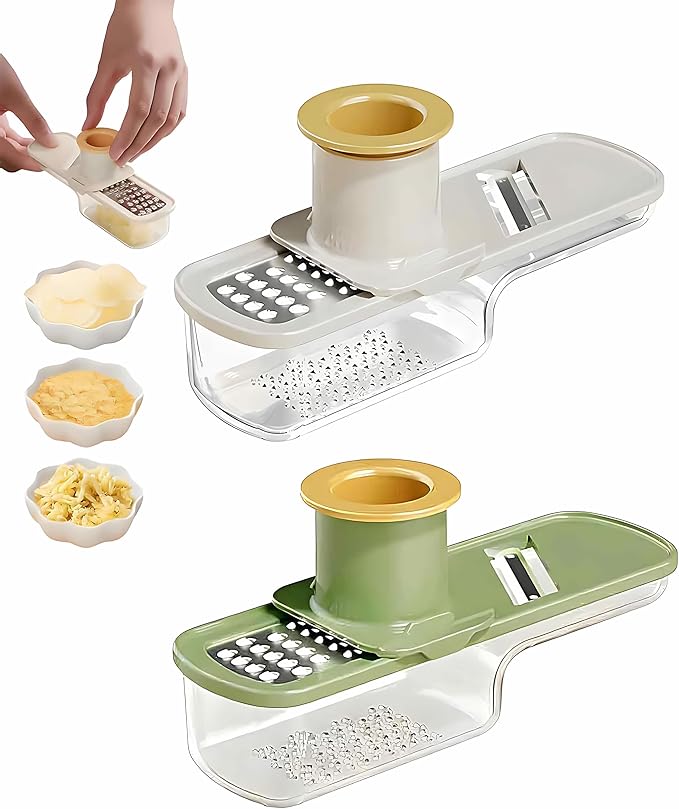 2PCS Small Multifunctional Garlic Grinder Hand, Mini Garlic Slicer Super Thin with Container