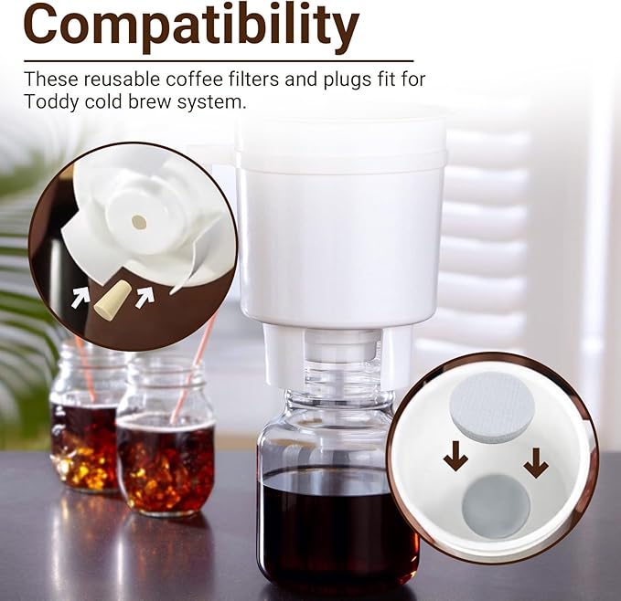 Reusable Cold Brew Coffee Filters and Stoppers Replacement Felt Filters Compatible with Toddy Cold Brew System Coffee Maker