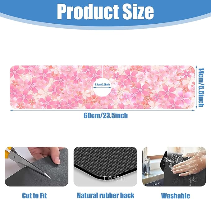 Sink Faucet Absorbing Mat Cherry Spring Flower Sink Splash Guard Drying Mat for Kitchen Bathroom Faucet Sinkmat 23.5"X5.5"