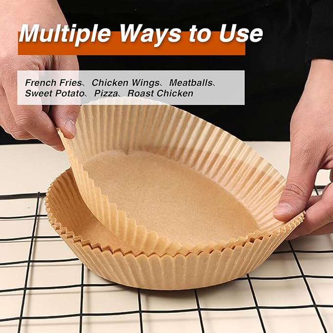 Air Fryer Liners, 100Pack Round Air Fryer Liners Disposable, Cooking Non-Stick Air Fryers Accessories, Frying Pan, Oil-proof Air Liners Disposable for 5-8 QT Baking Roasting Microwave(8"Round)