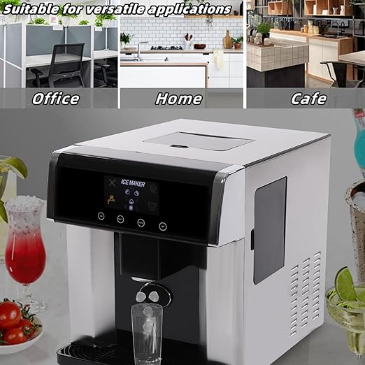 Nugget Ice Maker Dispenser, 2-in-1 Ice Water Maker for Kitchen Bar Party, Self Dispensing Pellet Ice Maker, 33lbs/24H, 15mins Quick Ice Make, 1.3lbs Ice Storage, Ice Full Indicator & Self-Cleaning