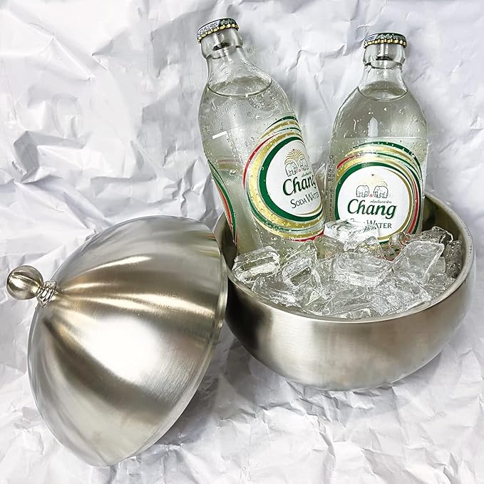 Ice Bucket with Lid Double Insulation Stainless Steel Ice Container Storage Box Household Kitchen Barrel Restaurant Bar Tableware Accessories