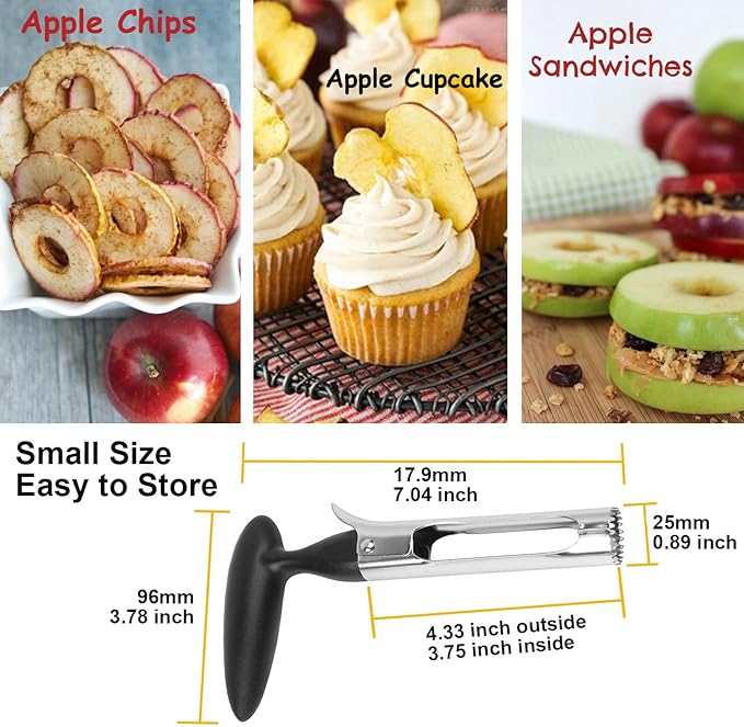 Small Apple Corer Tool Stainless Steel Cool Kitchen Gadgets Fruits Core Remover for Coring Pears Tomatoes Bell Peppers Fuji Honeycrisp Gala Cupcake Small Vegetables - Black
