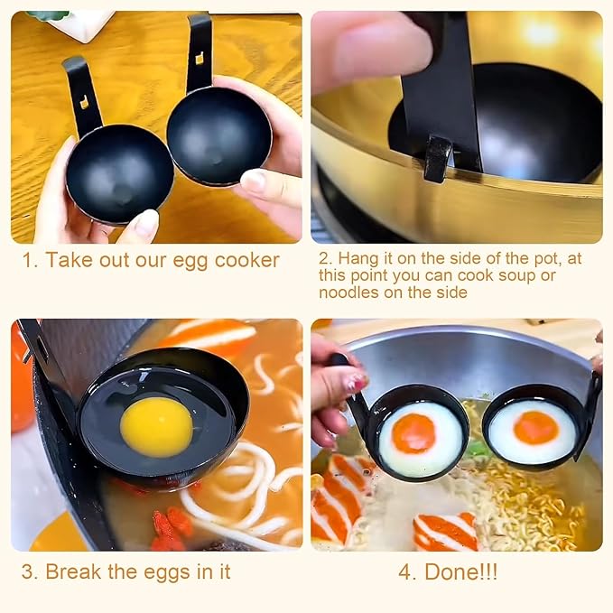 2-Piece Stainless Steel Egg Poacher Set – Nonstick Poached Egg Cups for Stovetop or Microwave, Easy-Clean, Rust- Egg Cooker for Perfect Breakfast Every Time