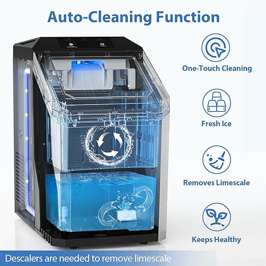 Aeitto Nugget Ice Maker Countertop, 55lbs/24H Ice Machine with 3.6L Water Tank&3.2Lbs Ice Basket, Self-Cleaning Pebble Ice Maker with Stainless Steel Housing for Home Office and Party, Silver