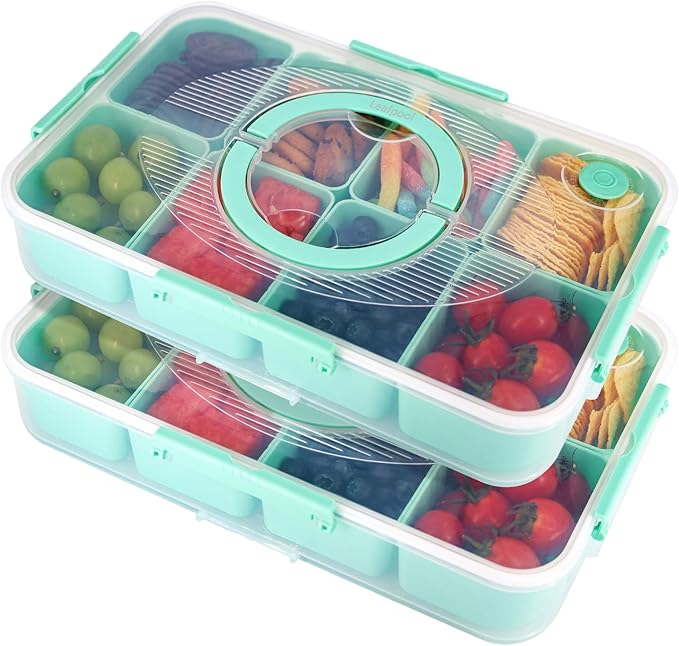 Snackle Box Container, Dishwasher Safe Fruit Snack Containers, Divided Serving Tray with Lid for Veggie, Candy, Snackle Charcuterie Plastic Boxes for Kids Adults Travel Picnic