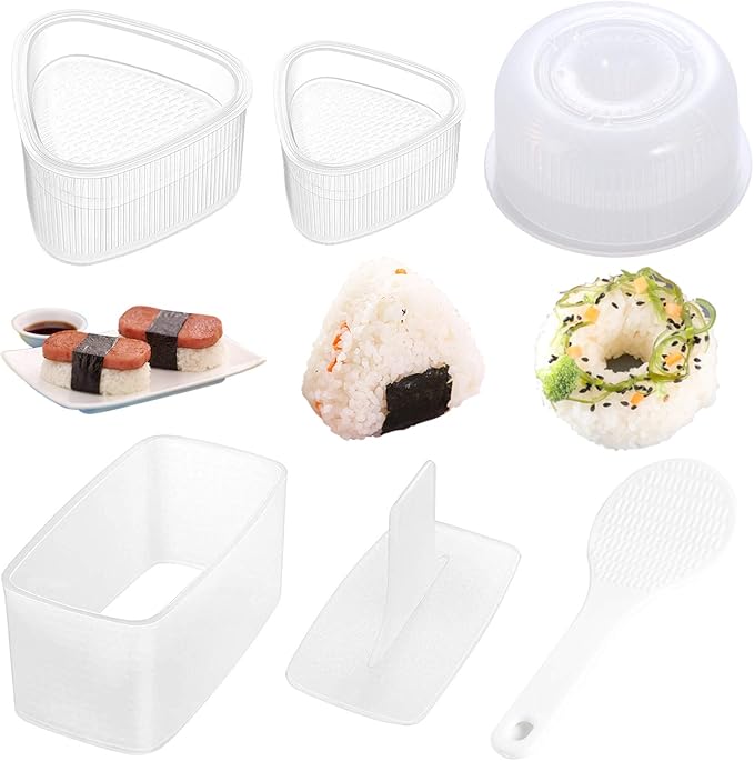 AYCCNH 4 Pack Sushi Maker Kit, Non Stick Musubi Maker Onigiri Triangle Sushi Press (Large & Small), Donut Rice Shaper Mold DIY Tool