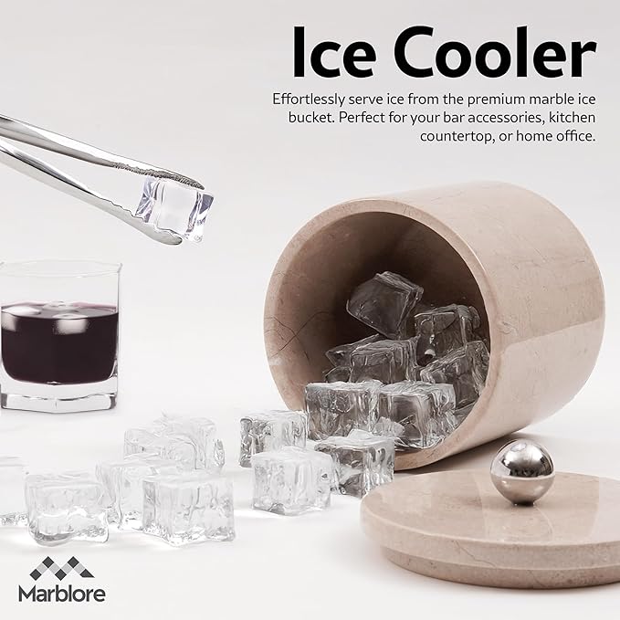 Ice Bucket Marble with Lid 6 Inch Natural Brown Stone Wine & Champagne Chiller Small Ice Container for Parties Drink Cooler for Home Bar And Earth Day Decoration