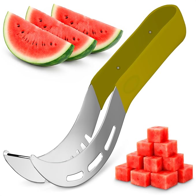 Stainless Steel Watermelon Slicer Cutter Tool – Easy Grip Durable Slicer for Watermelon, Cantaloupe, Papaya, Honeydew & More, Cut Cubes or Slices Fast | Mess-Free Prep for Parties, BBQs, Summer Snacks