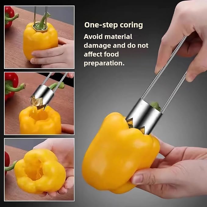 Fruit and Vegetable Corer Pepper Seed Apple Remover Bell Pepper Tomato Corer Tool Stainless Steel Kitchen Gadget (Pepper strawberry pineapple Corer)